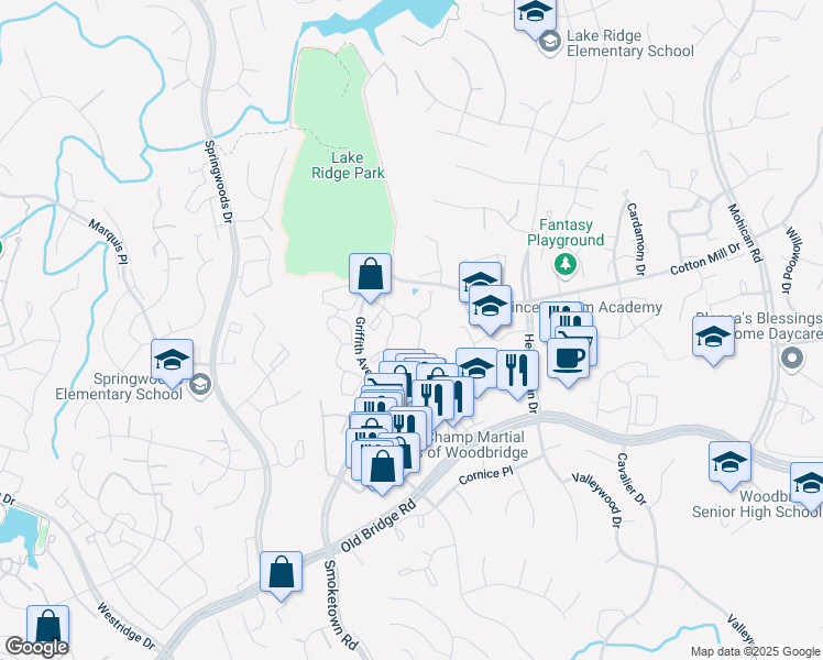 map of restaurants, bars, coffee shops, grocery stores, and more near 3560 Sherbrooke Circle in Woodbridge