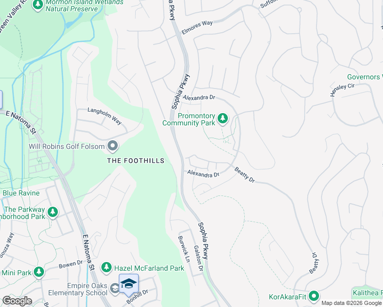 map of restaurants, bars, coffee shops, grocery stores, and more near 2955 Beatty Drive in El Dorado Hills