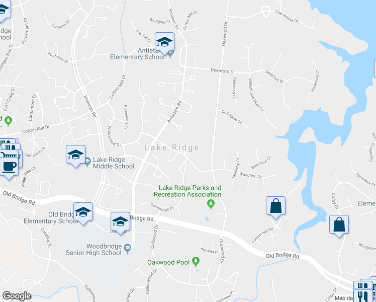 map of restaurants, bars, coffee shops, grocery stores, and more near 2854 Chablis Circle in Woodbridge
