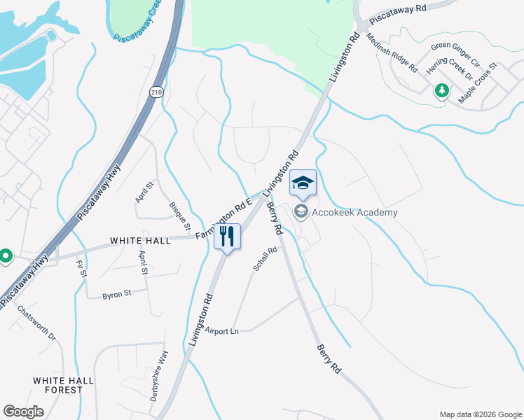 map of restaurants, bars, coffee shops, grocery stores, and more near 14404 Livingston Road in Accokeek
