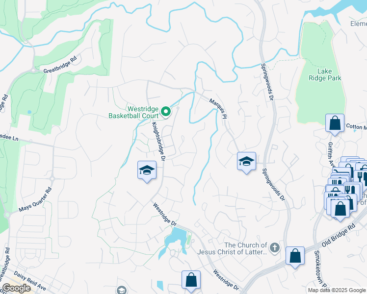 map of restaurants, bars, coffee shops, grocery stores, and more near 12177 Abbey Glen Court in Woodbridge