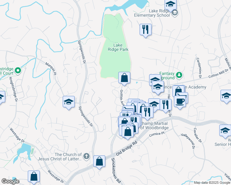 map of restaurants, bars, coffee shops, grocery stores, and more near 12229 Creekview Circle in Lake Ridge