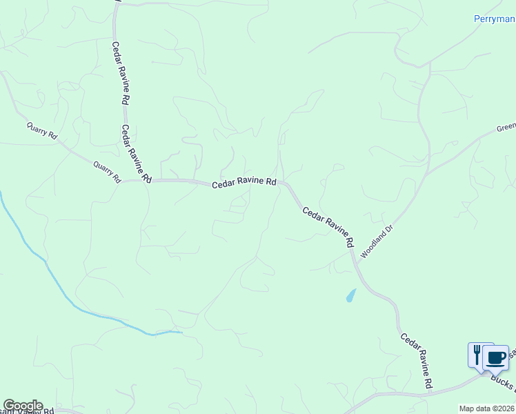 map of restaurants, bars, coffee shops, grocery stores, and more near 4926 Cedar Ravine Road in Placerville