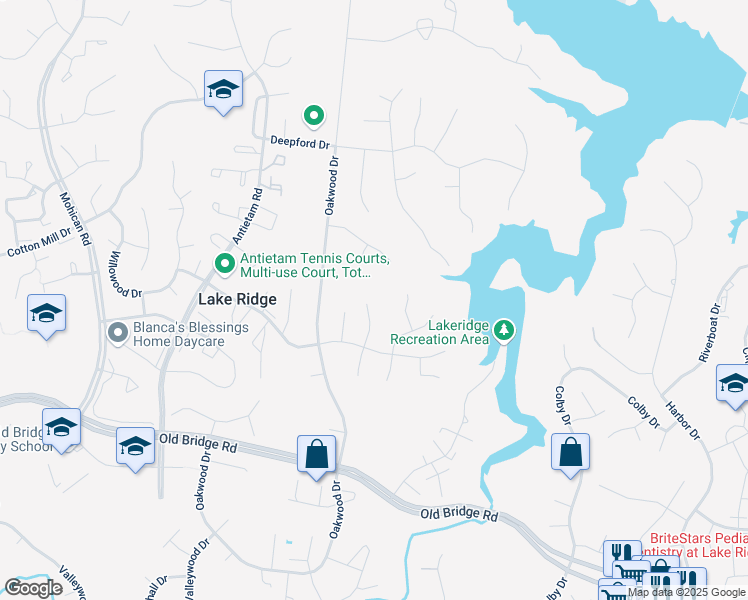 map of restaurants, bars, coffee shops, grocery stores, and more near 12301 Mulberry Court in Woodbridge