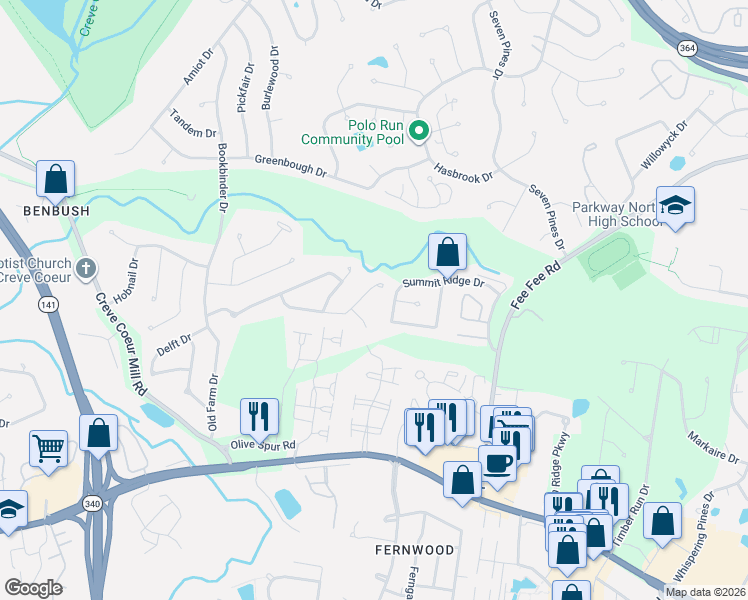 map of restaurants, bars, coffee shops, grocery stores, and more near 12978 Musket Ct in St Louis