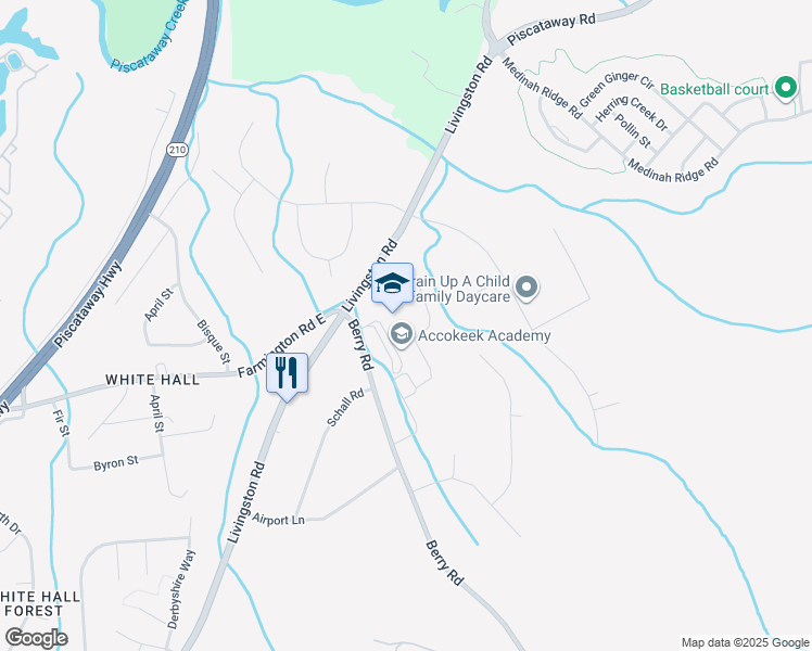 map of restaurants, bars, coffee shops, grocery stores, and more near 14400 Berry Road in Accokeek