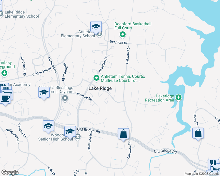 map of restaurants, bars, coffee shops, grocery stores, and more near 2838 Chablis Circle in Woodbridge