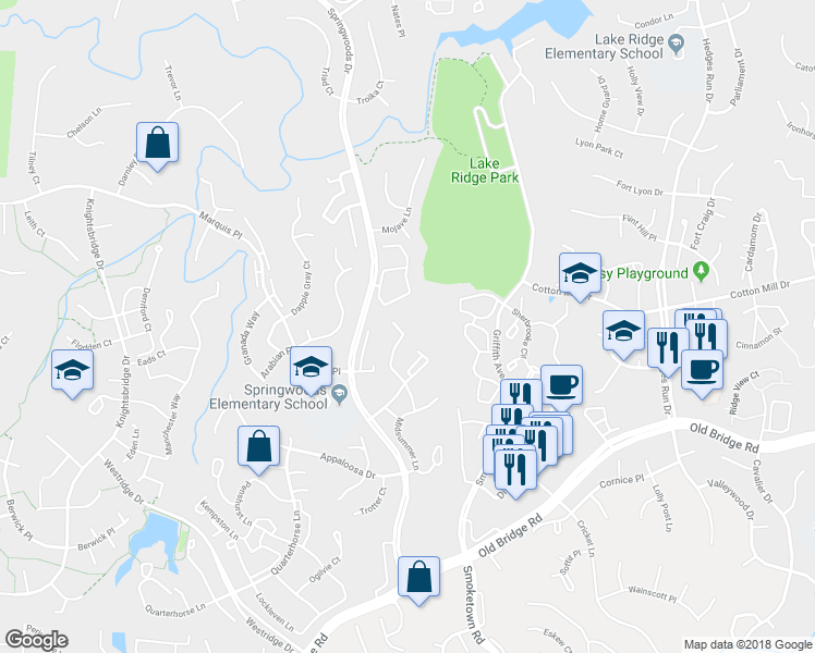 map of restaurants, bars, coffee shops, grocery stores, and more near 12189 Chaucer Lane in Woodbridge