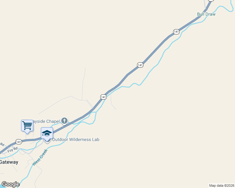 map of restaurants, bars, coffee shops, grocery stores, and more near 46922 Colorado 141 in Gateway