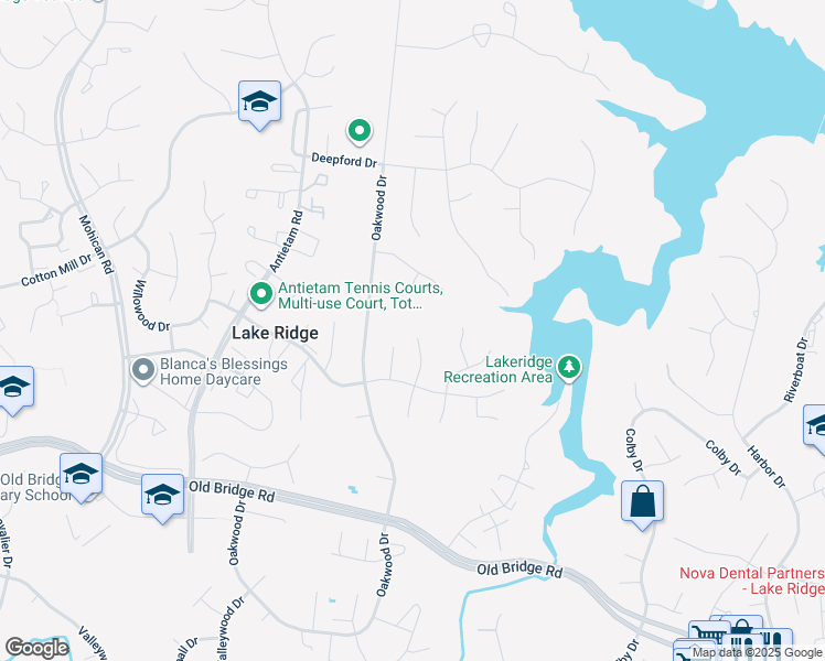 map of restaurants, bars, coffee shops, grocery stores, and more near 12302 Mulberry Court in Woodbridge