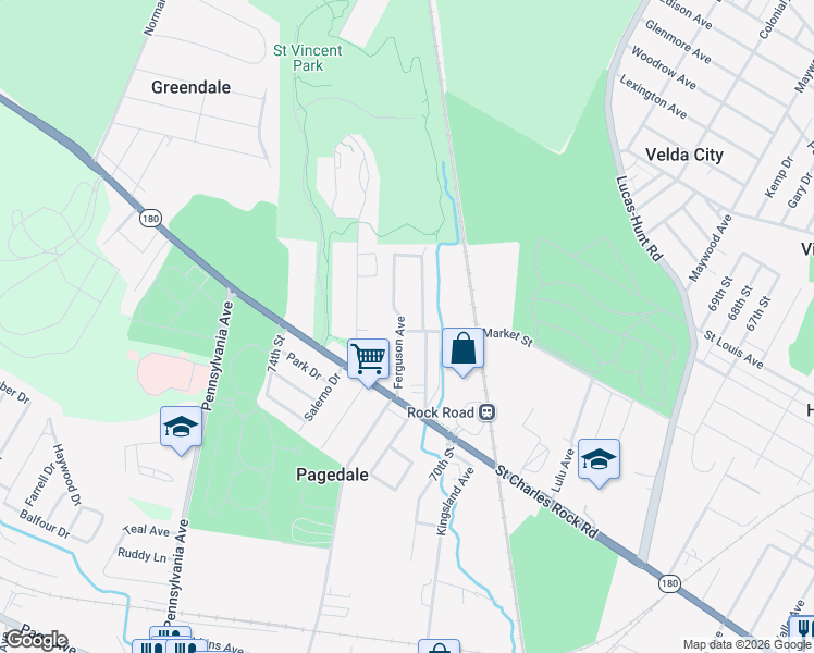 map of restaurants, bars, coffee shops, grocery stores, and more near 1800 Ferguson Avenue in Saint Louis