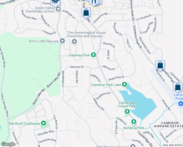 map of restaurants, bars, coffee shops, grocery stores, and more near 2933 Oakleaf Drive in Cameron Park