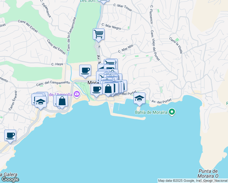 map of restaurants, bars, coffee shops, grocery stores, and more near 26 Calle del Doctor Calatayud in Moraira