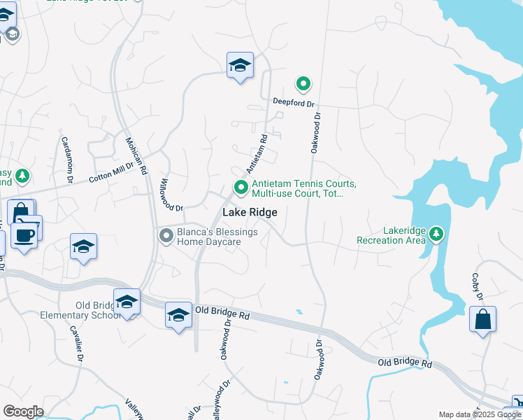 map of restaurants, bars, coffee shops, grocery stores, and more near 2827 Chablis Circle in Woodbridge