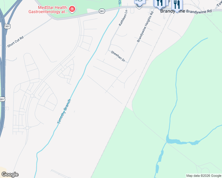 map of restaurants, bars, coffee shops, grocery stores, and more near 14610 Brandywine Heights Road in Brandywine