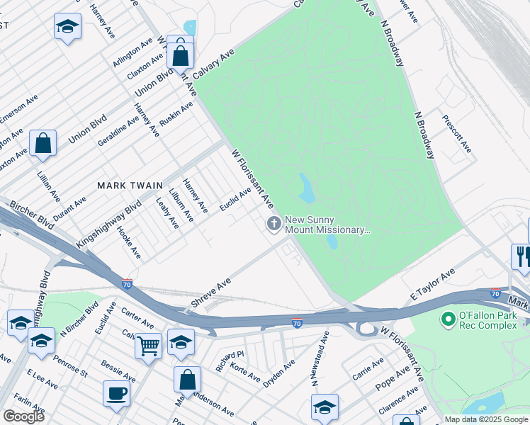 map of restaurants, bars, coffee shops, grocery stores, and more near 4752 West Florissant Avenue in St. Louis