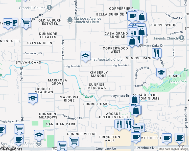 map of restaurants, bars, coffee shops, grocery stores, and more near 6724 Pacheco Way in Citrus Heights