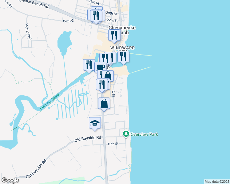 map of restaurants, bars, coffee shops, grocery stores, and more near 4001 Carousel Way in Chesapeake Beach