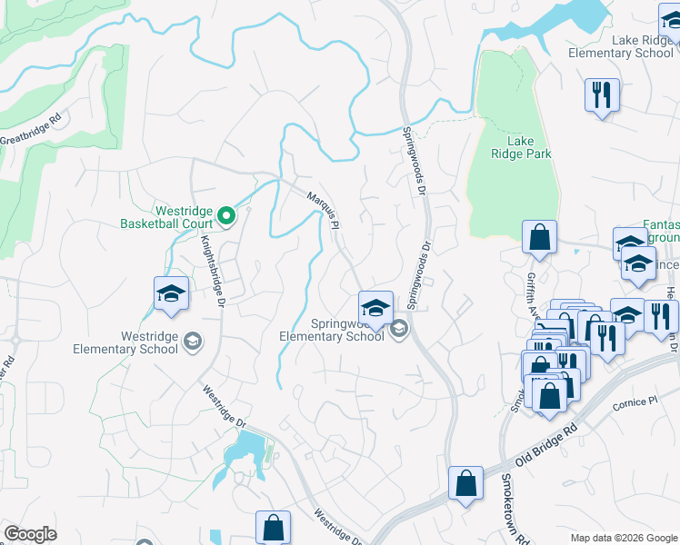map of restaurants, bars, coffee shops, grocery stores, and more near 12272 Dapple Gray Court in Woodbridge