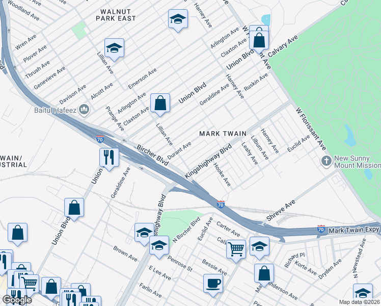 map of restaurants, bars, coffee shops, grocery stores, and more near 5029 Queens Avenue in St. Louis