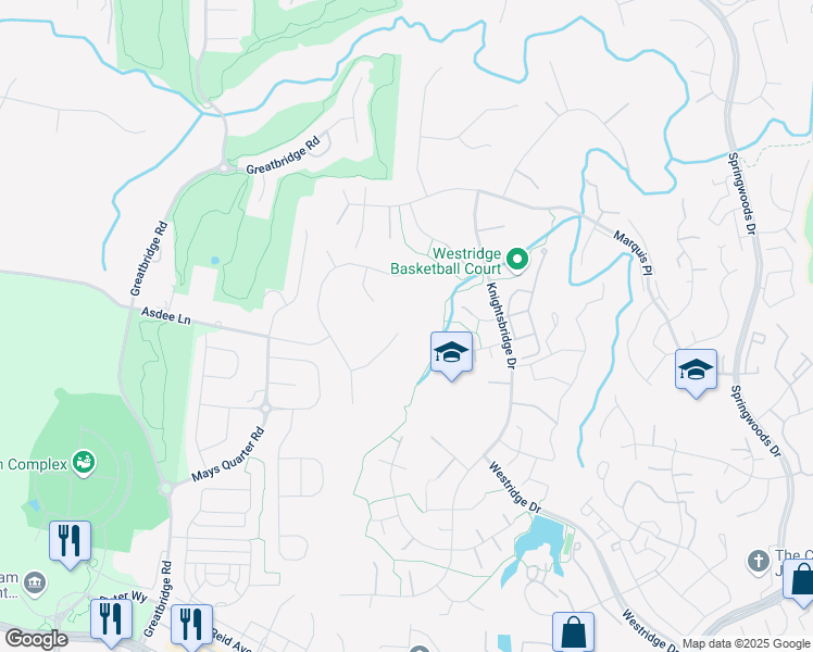 map of restaurants, bars, coffee shops, grocery stores, and more near 4279 Newbold Court in Woodbridge
