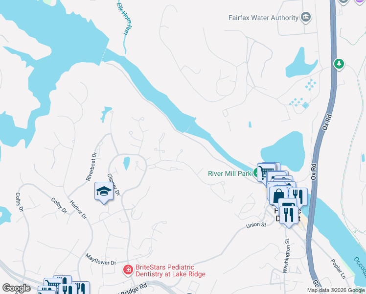 map of restaurants, bars, coffee shops, grocery stores, and more near 12215 Farmberry Court in Woodbridge