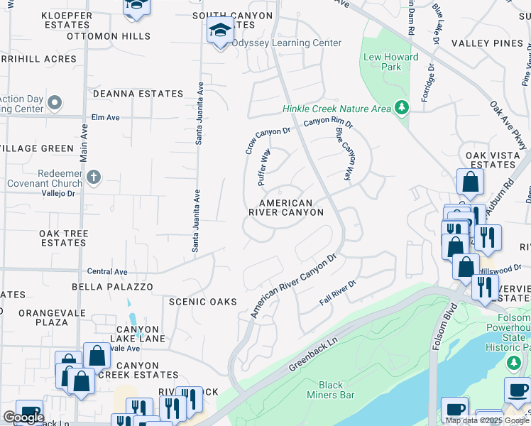 map of restaurants, bars, coffee shops, grocery stores, and more near 124 South Fork Way in Folsom