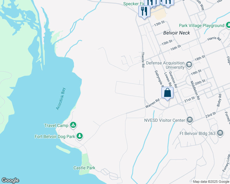 map of restaurants, bars, coffee shops, grocery stores, and more near Tracy Loop in Fort Belvoir