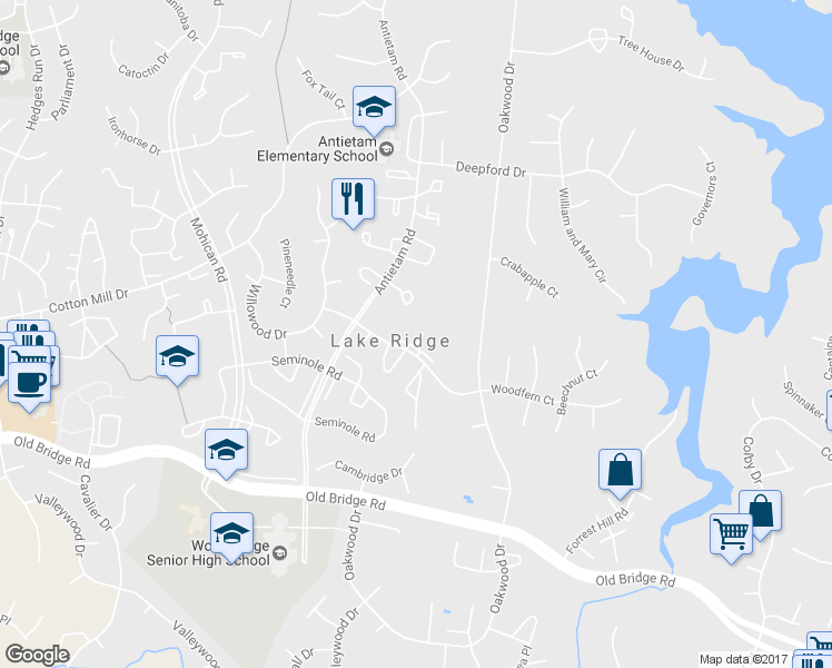 map of restaurants, bars, coffee shops, grocery stores, and more near 2839 Chablis Circle in Woodbridge