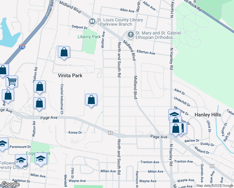 map of restaurants, bars, coffee shops, grocery stores, and more near 8301 Jackson Street in St. Louis