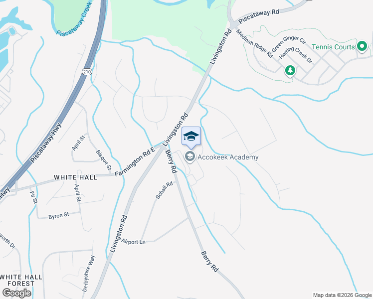 map of restaurants, bars, coffee shops, grocery stores, and more near 14400 Berry Road in Accokeek