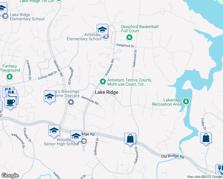 map of restaurants, bars, coffee shops, grocery stores, and more near 2809 Chablis Circle in Woodbridge