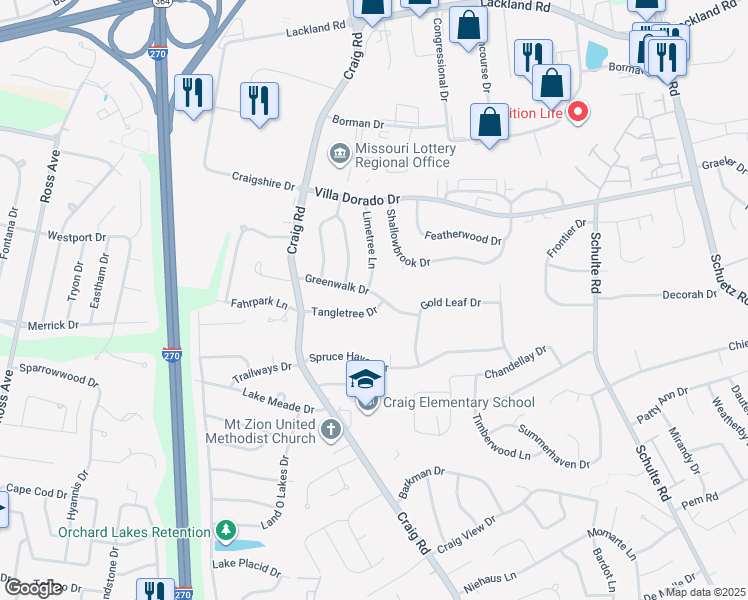 map of restaurants, bars, coffee shops, grocery stores, and more near 11930 Greenwalk Drive in St. Louis