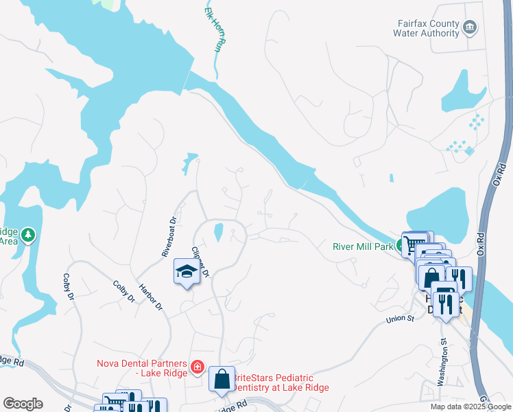 map of restaurants, bars, coffee shops, grocery stores, and more near 12218 Seaford Court in Woodbridge