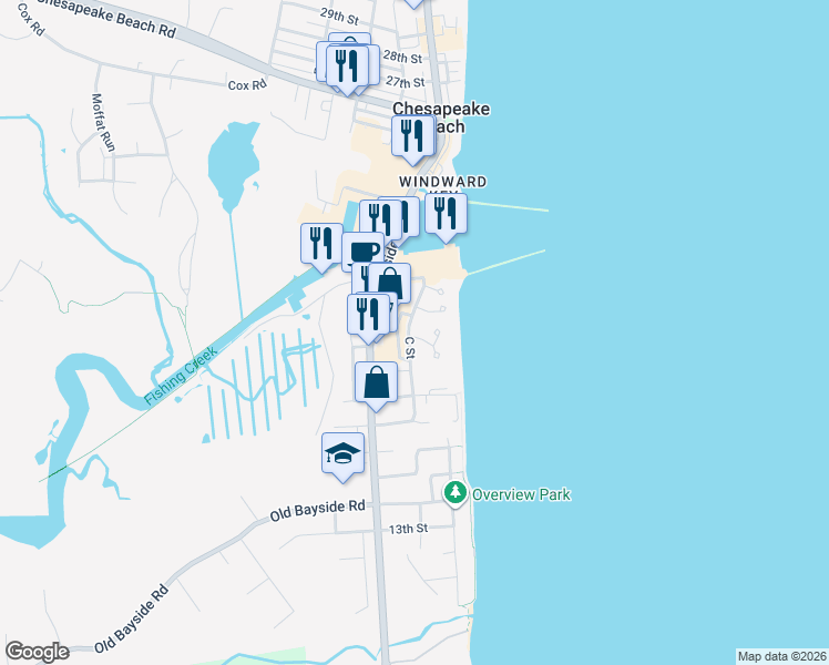 map of restaurants, bars, coffee shops, grocery stores, and more near 4000 Carousel Way in Chesapeake Beach