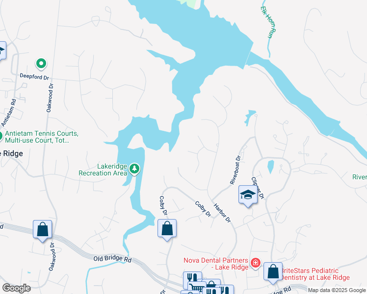 map of restaurants, bars, coffee shops, grocery stores, and more near 2300 Ensign Court in Woodbridge