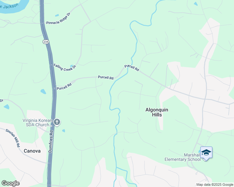 map of restaurants, bars, coffee shops, grocery stores, and more near 7024 Gray Fox Trail in Manassas