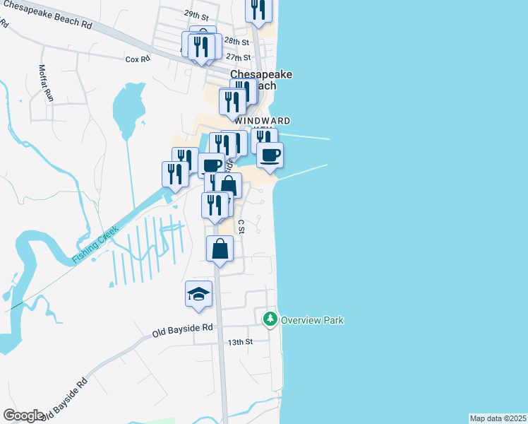 map of restaurants, bars, coffee shops, grocery stores, and more near 7791 Dentzell Court in Chesapeake Beach