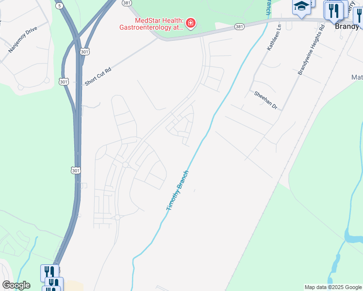 map of restaurants, bars, coffee shops, grocery stores, and more near 14600 Mattawoman Drive in Brandywine