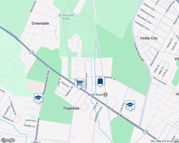 map of restaurants, bars, coffee shops, grocery stores, and more near 1800 Ferguson Avenue in St. Louis