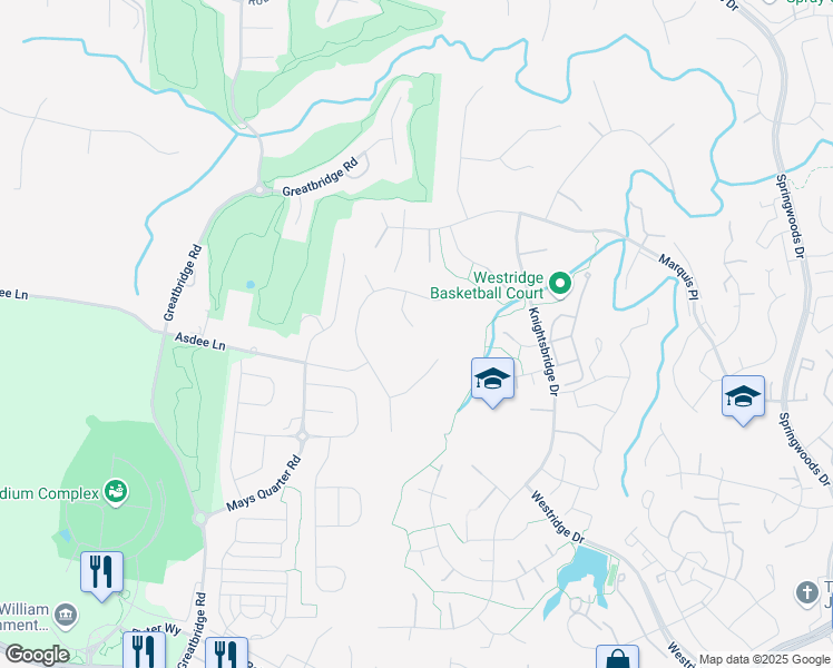 map of restaurants, bars, coffee shops, grocery stores, and more near 4301 Stretton Farm Court in Woodbridge