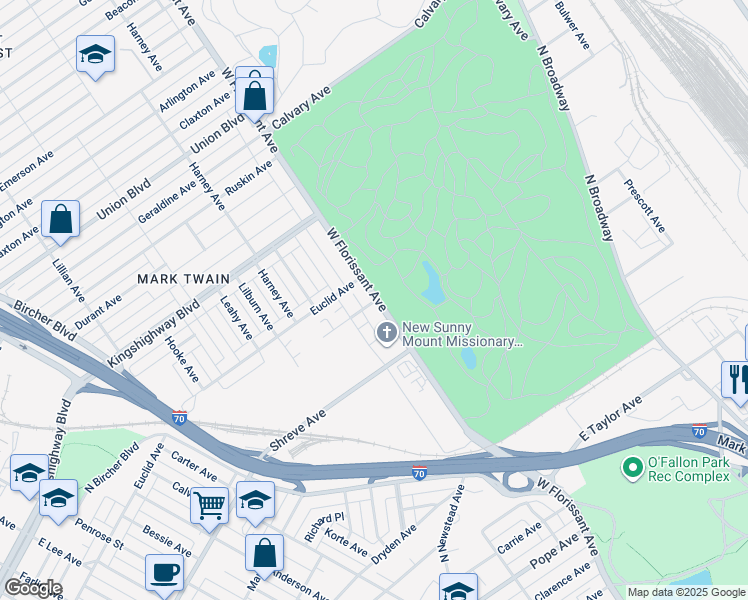 map of restaurants, bars, coffee shops, grocery stores, and more near 4752 West Florissant Avenue in St. Louis