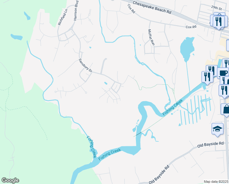 map of restaurants, bars, coffee shops, grocery stores, and more near 8099 Forest Ridge Terrace in Chesapeake Beach