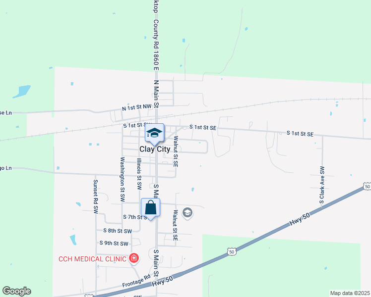 map of restaurants, bars, coffee shops, grocery stores, and more near 223-299 South 3rd Street Southeast in Clay City