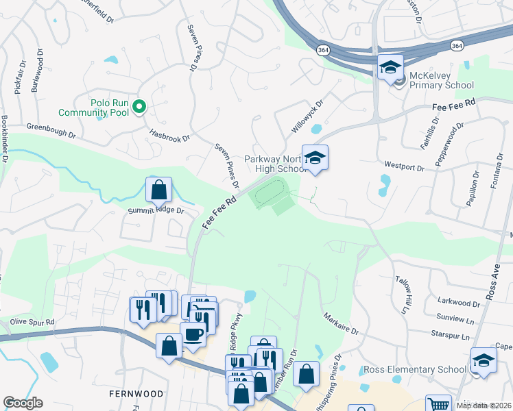 map of restaurants, bars, coffee shops, grocery stores, and more near 12860 Fee Fee Road in St. Louis