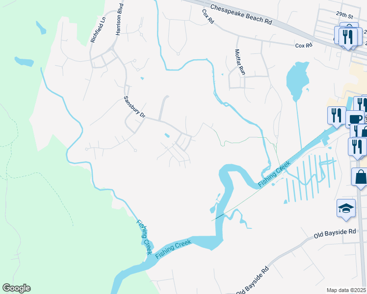 map of restaurants, bars, coffee shops, grocery stores, and more near 8005 Forest Ridge Terrace in Chesapeake Beach