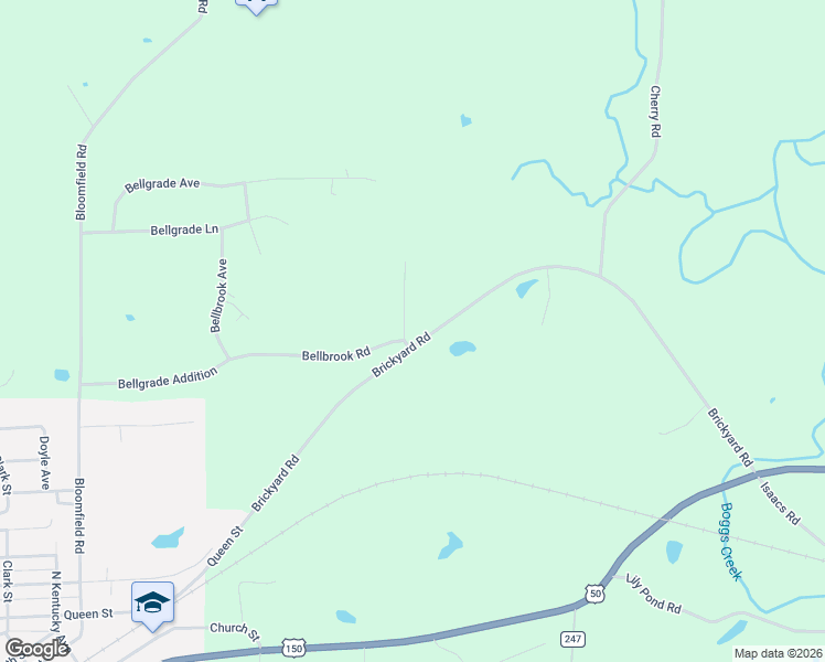 map of restaurants, bars, coffee shops, grocery stores, and more near 1435 Bellbrook Road in Loogootee