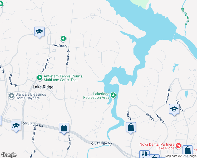 map of restaurants, bars, coffee shops, grocery stores, and more near 12034 William and Mary Circle in Woodbridge