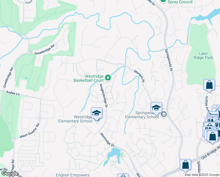 map of restaurants, bars, coffee shops, grocery stores, and more near 12152 Derriford Court in Woodbridge