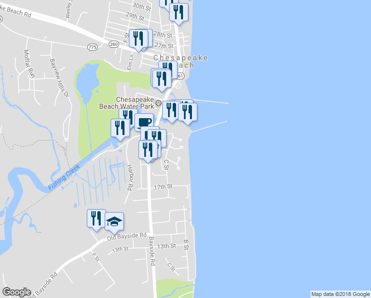 map of restaurants, bars, coffee shops, grocery stores, and more near 4014 Band Shell Court in Chesapeake Beach